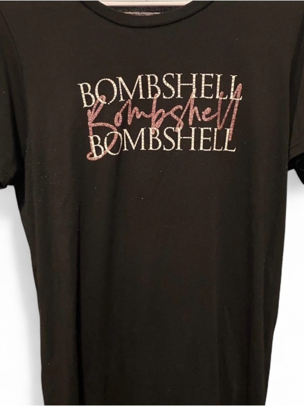 Victoria's Secret Black Crew Neck Graphic Tee with White Logo